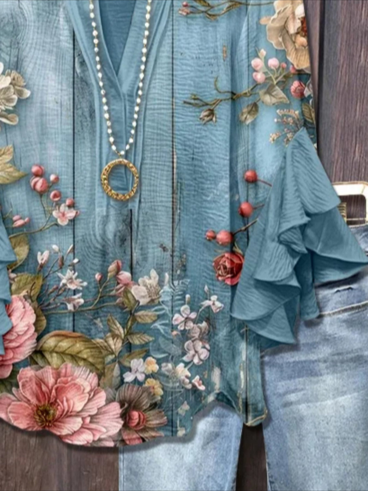 Floral Half Sleeve Shirt Summer Printing V Neck Daily Casual Top