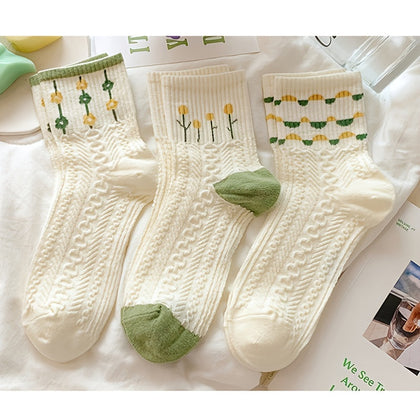 Retro Floral Socks , Texture Solid Socks