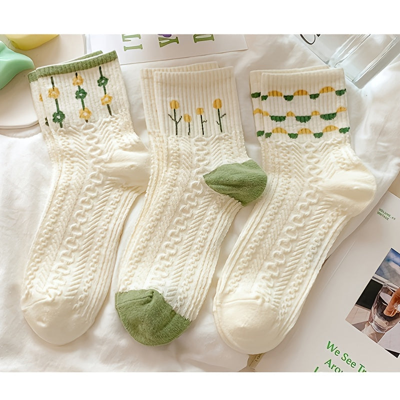 Retro Floral Socks , Texture Solid Socks