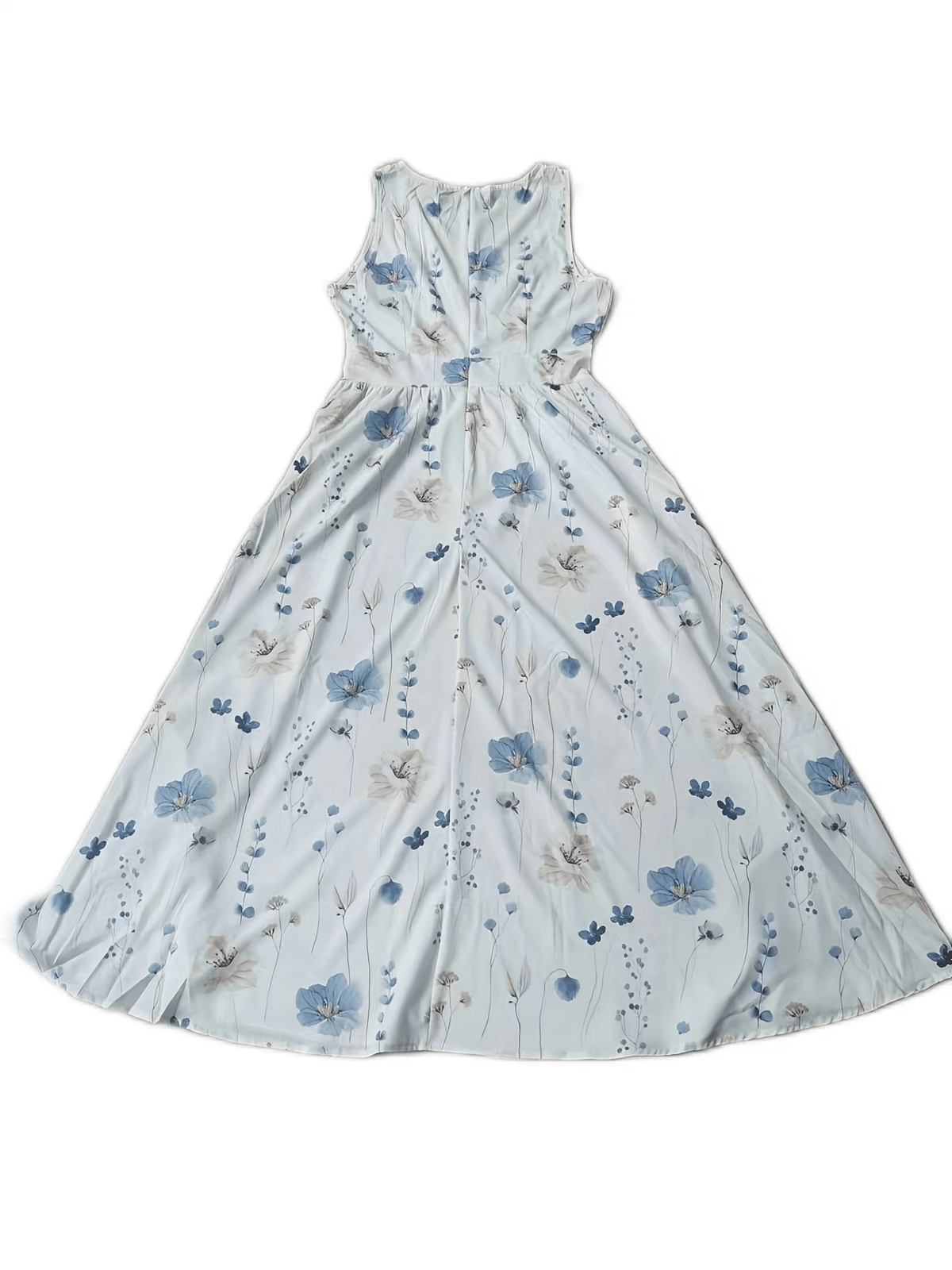 Floral Print Plunging Sleeveless Midi Dress - Women's Casual High Waist Clothing