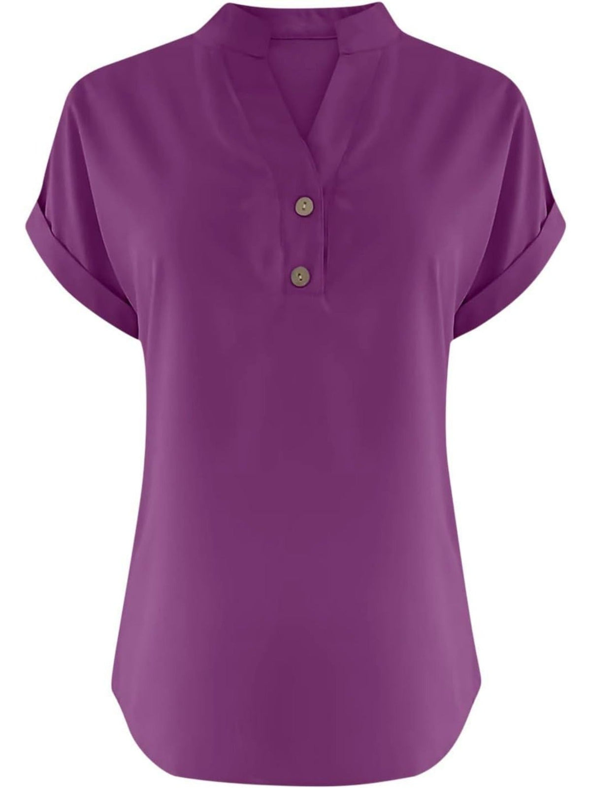 Solid Color V Neck Short Sleeve Button Down T Shirts