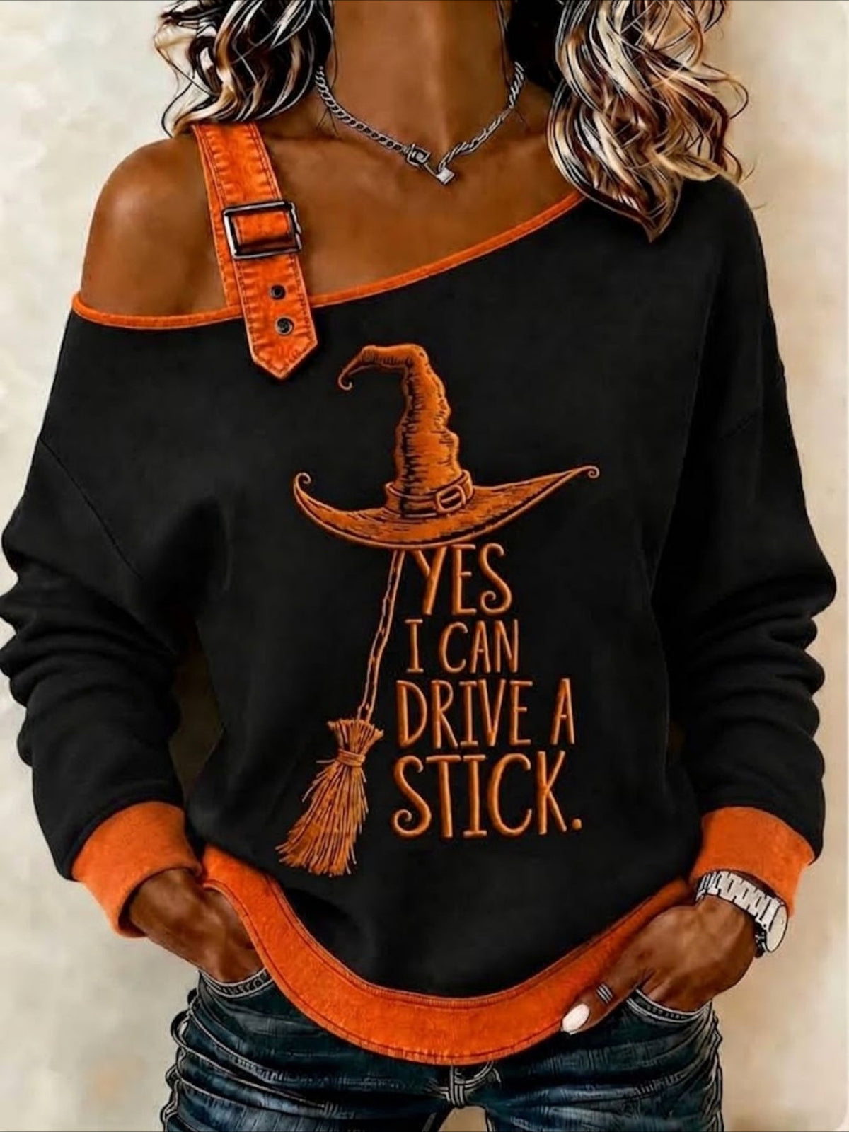 Halloween Snap Off Shoulder Sexy Long Sleeve Sweatshirt