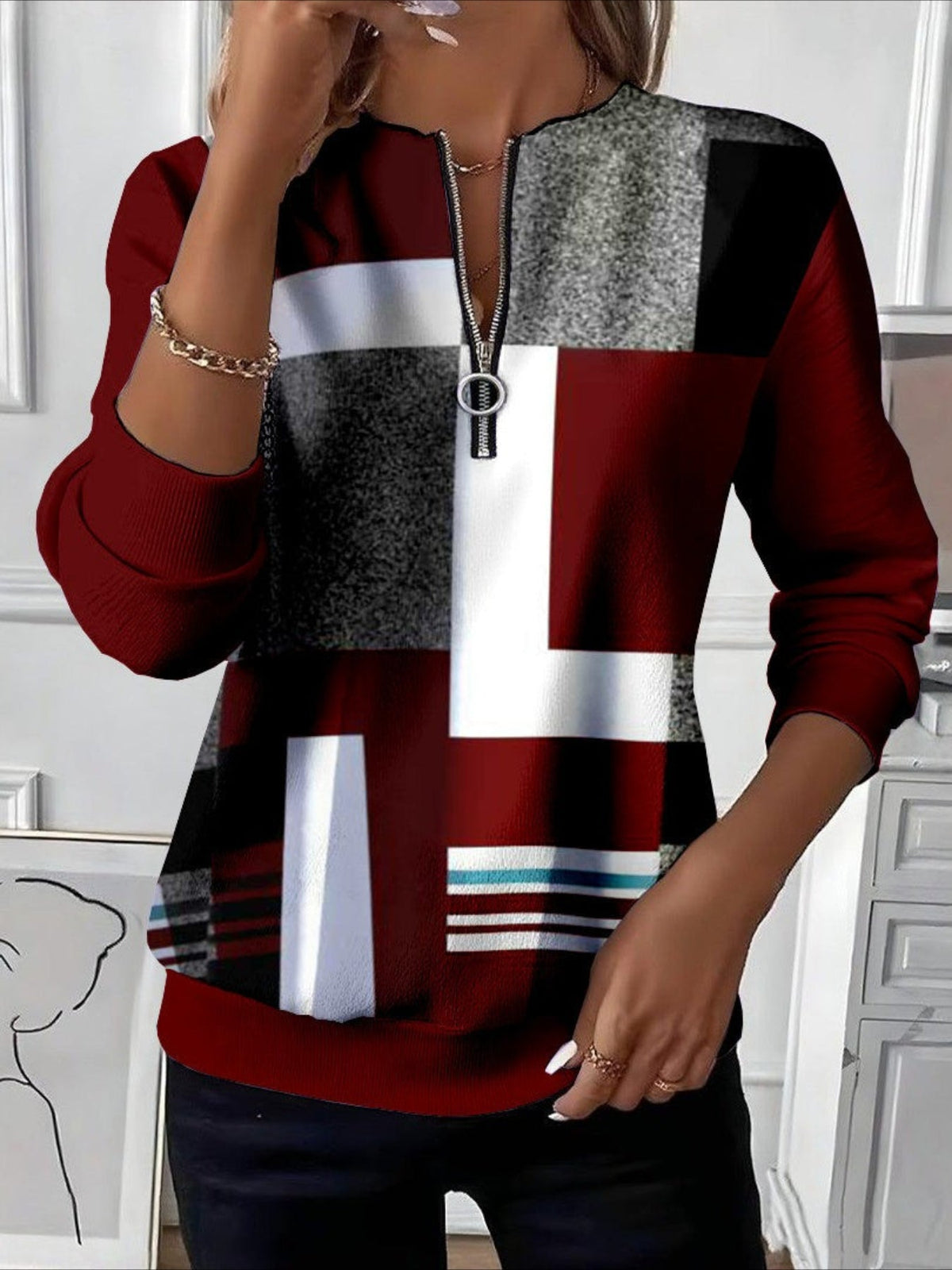 Retro Art Graphic Design Everyday Long Sleeve Center Front Zip Sweatshirt