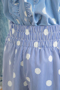 Sky Blue Polka Dot Print Shirred High Waist Casual Shorts