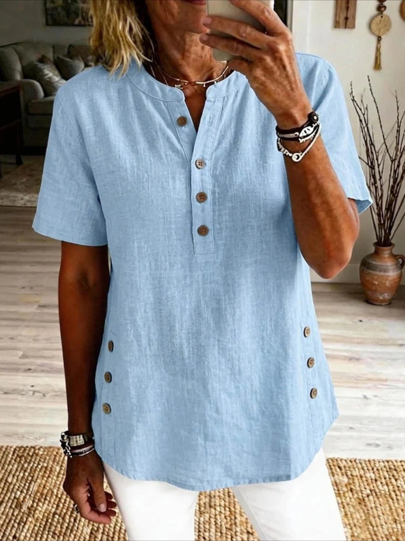 Stand Collar Short Sleeve Button Summer Daily Going Out Casual Shirt