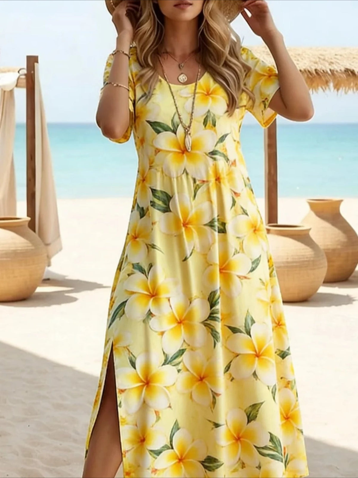 Patriotic Loose Fit Graphic Geometric Flag Short Sleeve Crewneck Maxi Dress