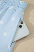 Sky Blue Polka Dot Short Sleeve Loose Top Drawstring Shorts Set