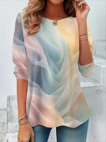 Flower Printed Casual Crew Neck Long Sleeve T-shirt