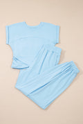 Beau Blue Solid Color Cropped Tank Top and Jogger Pants Set