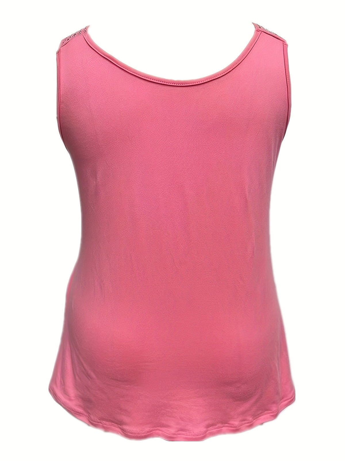 Rhinestone Solid Tank Top, Casual Crew Neck Sleeveless Top
