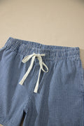 Blue Stripe Drawstring Elastic Waist Casual Denim Shorts