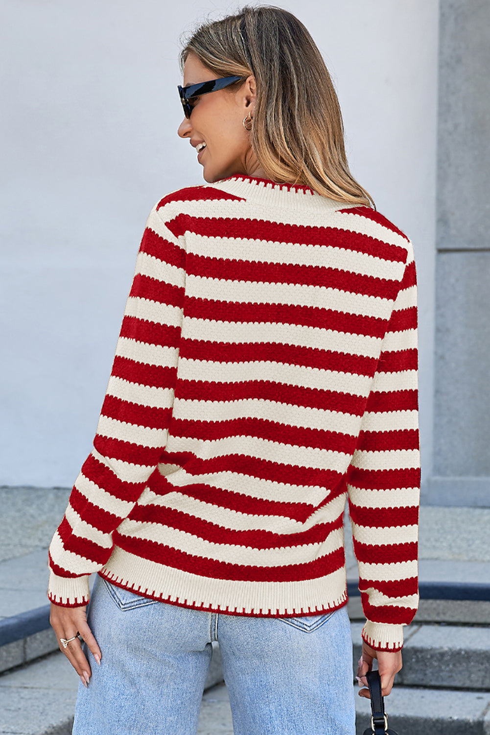 Red Stripe Chic Golden Button Cardigan Sweater