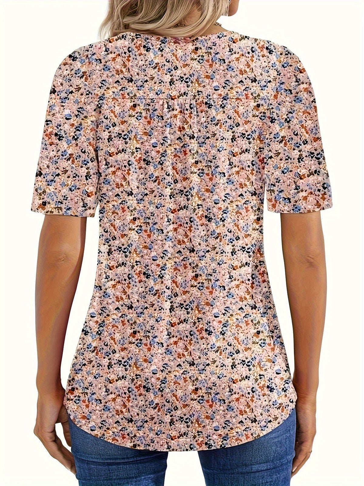 Floral Print Pintuck T-Shirt, Casual Short Sleeve Top