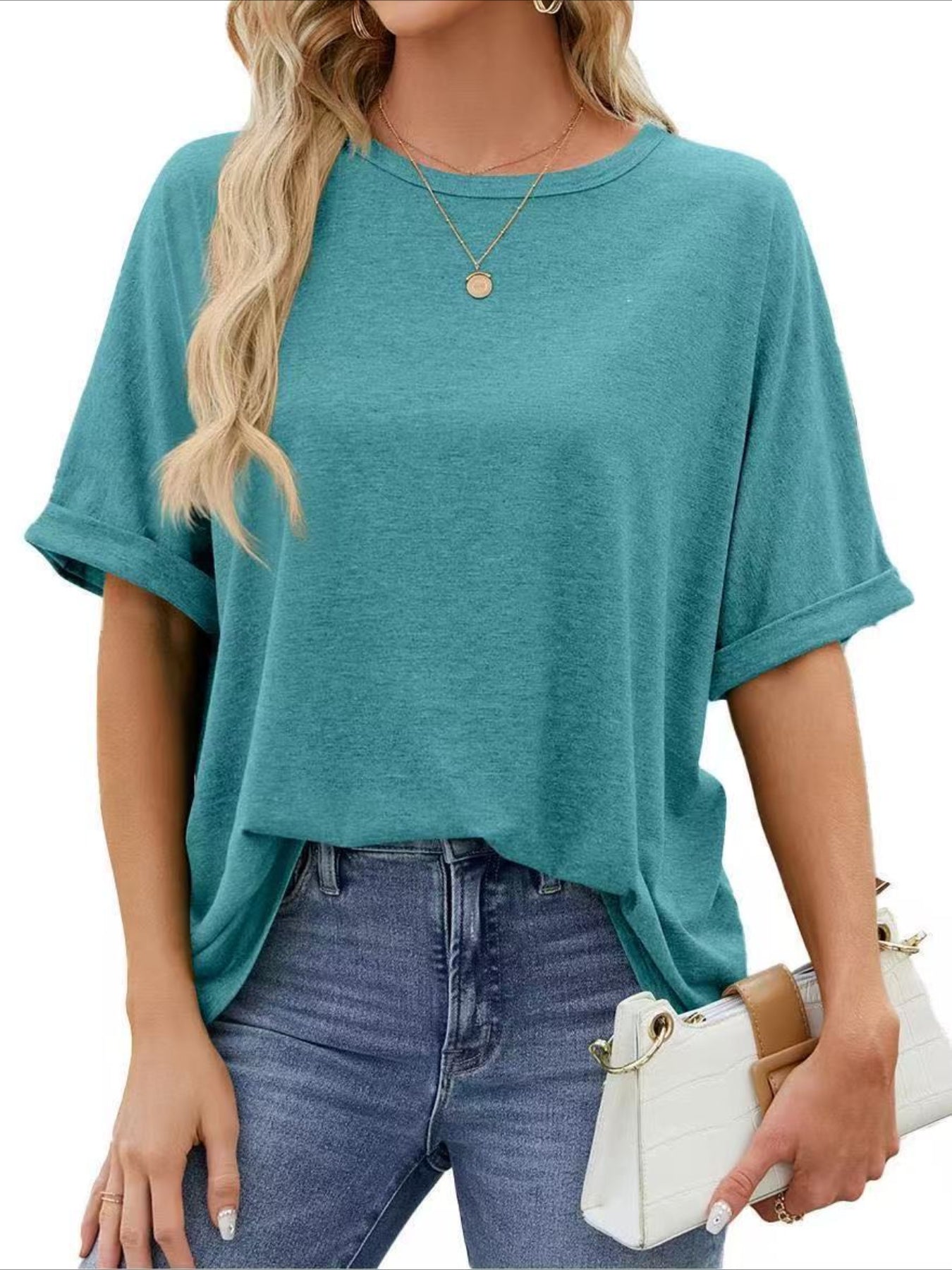 Casual Short Sleeve Crewneck Solid Color Loose T-Shirt