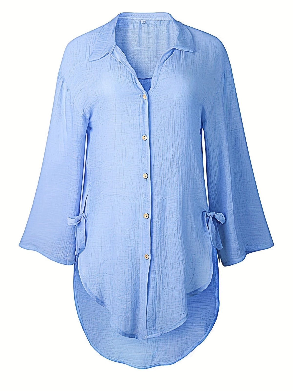 Solid Color V Neck Blouse, Casual Half Sleeve Blouse