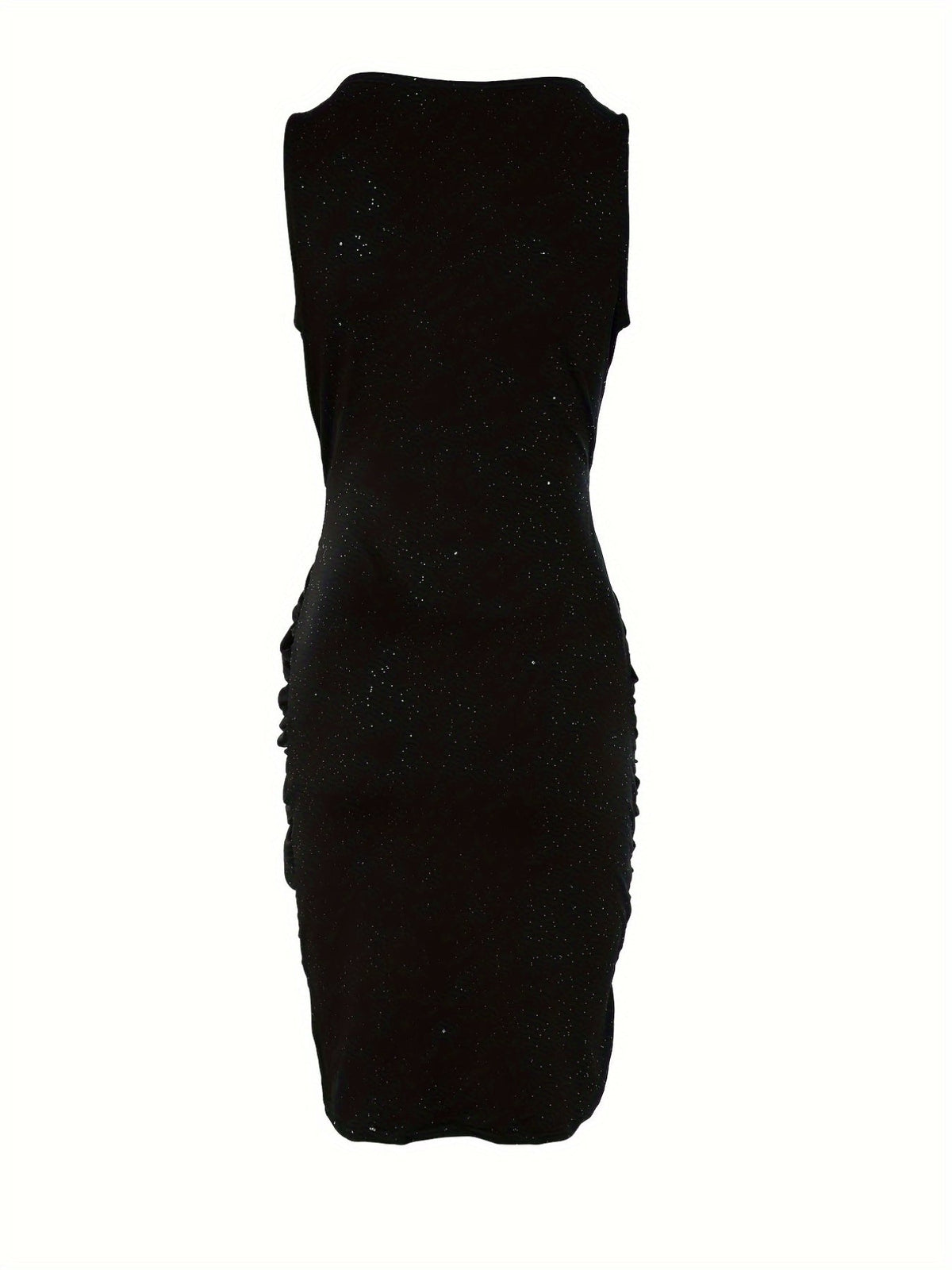 Twist Front Ruched Bodycon Dress, Sexy Sleeveless V-neck Dress