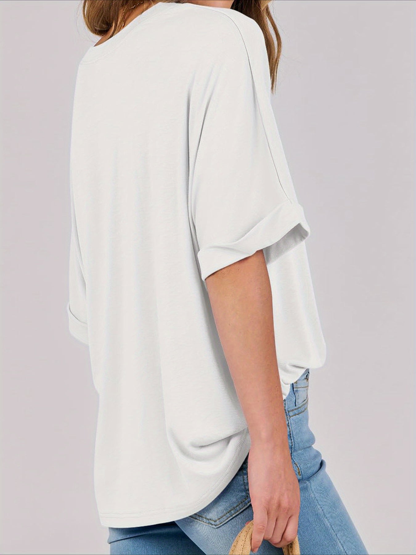 Casual Short Sleeve Crewneck Solid Color Loose T-Shirt