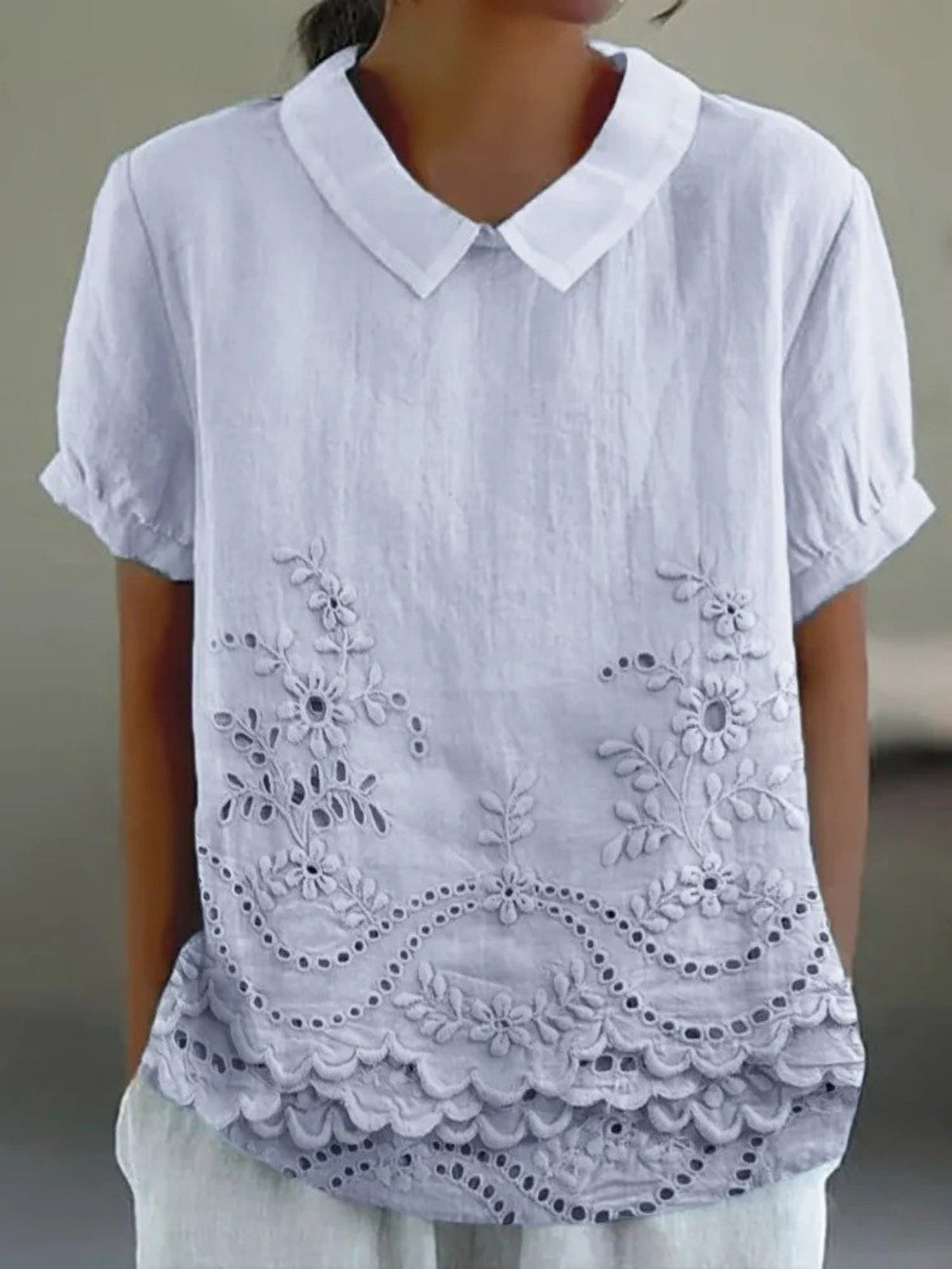 Plain Half Sleeve Blouse Summer Shawl Collar Daily Casual Top