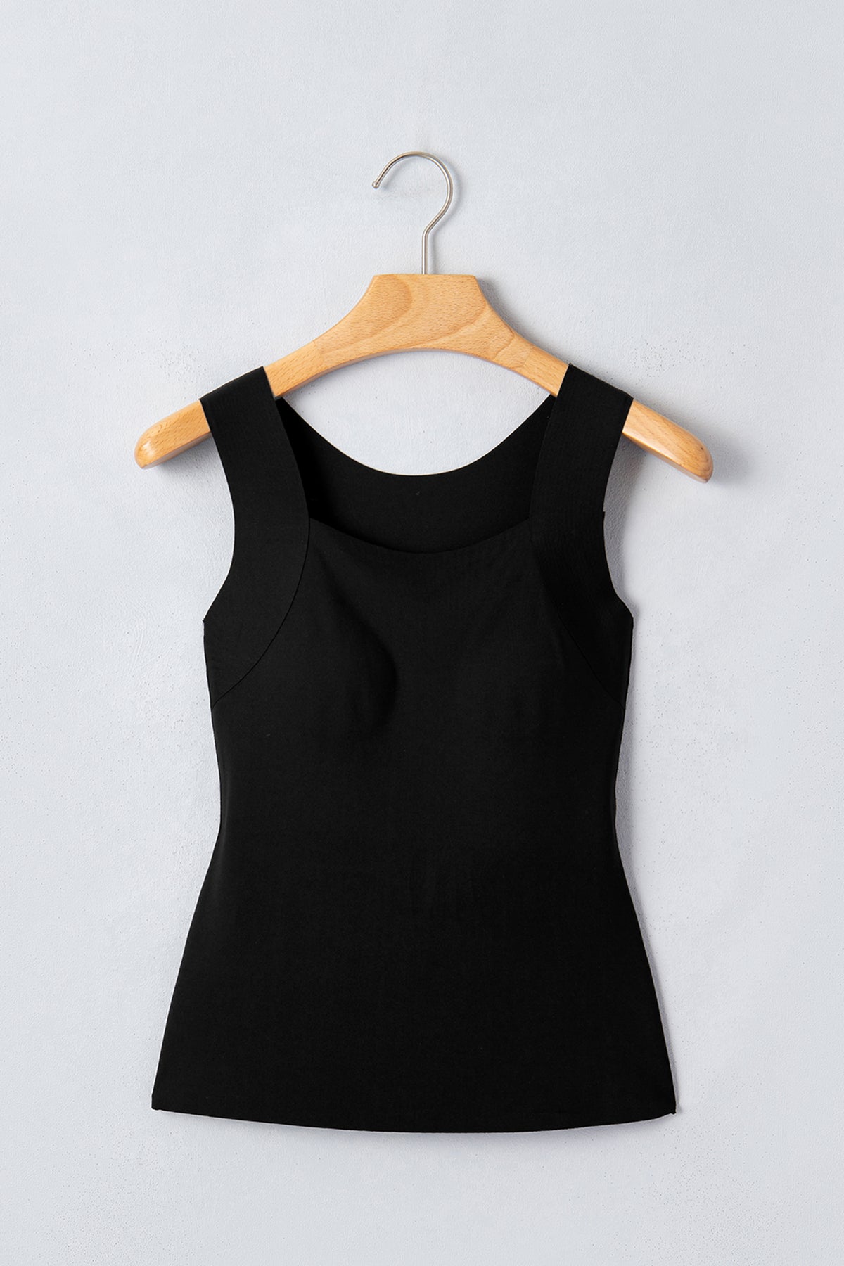 Black Solid Color Wide Strap Splicing Athleisure Tank Top