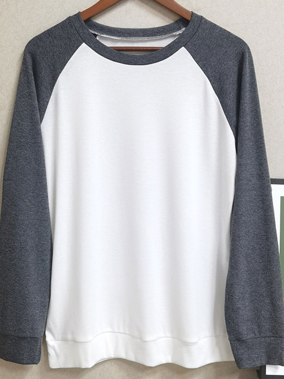 Color Block Long Sleeve Shirt, Oversized Crew Neck Top