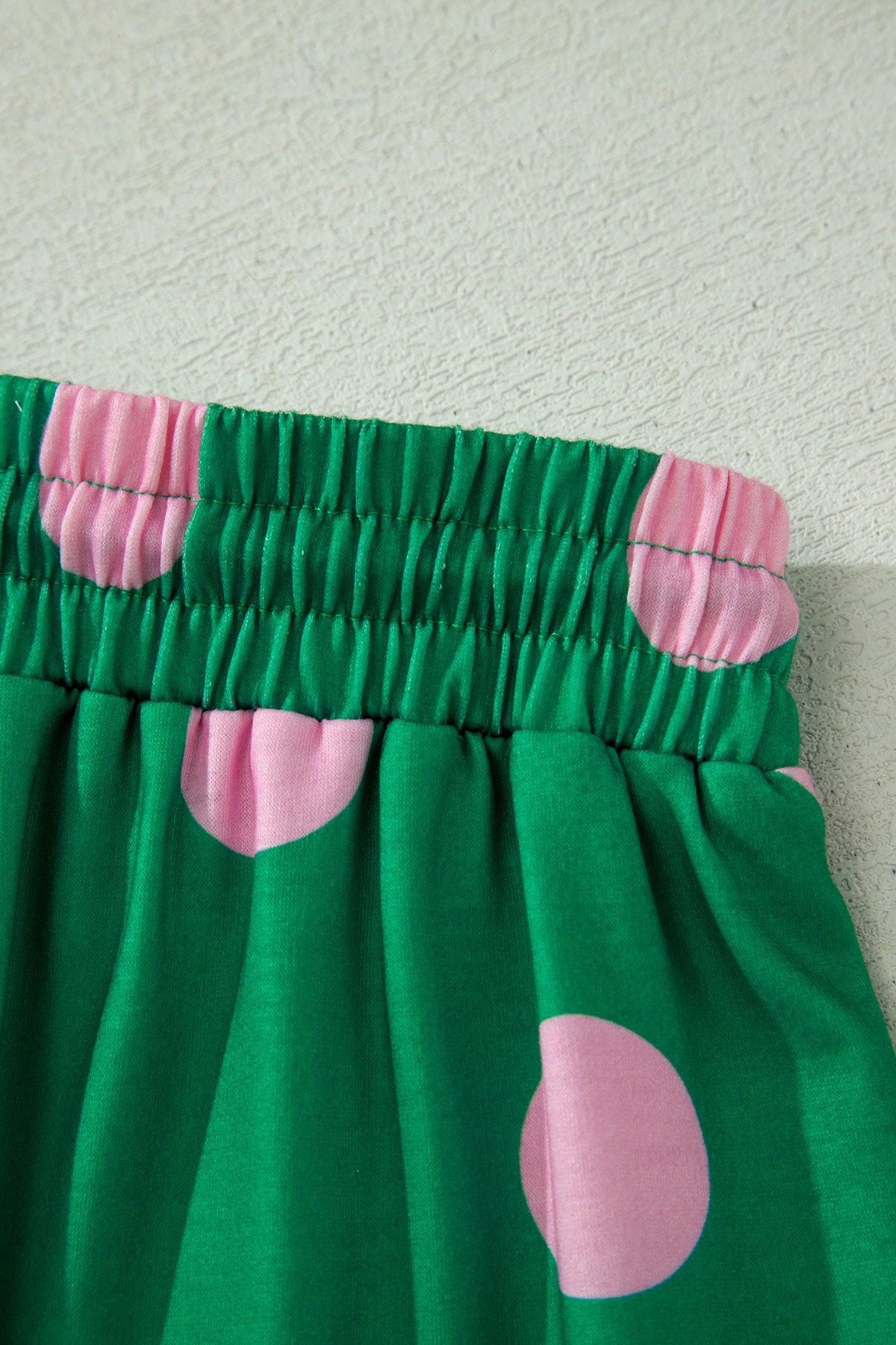 Green Polka Dot Print V Neck Tee Short Set