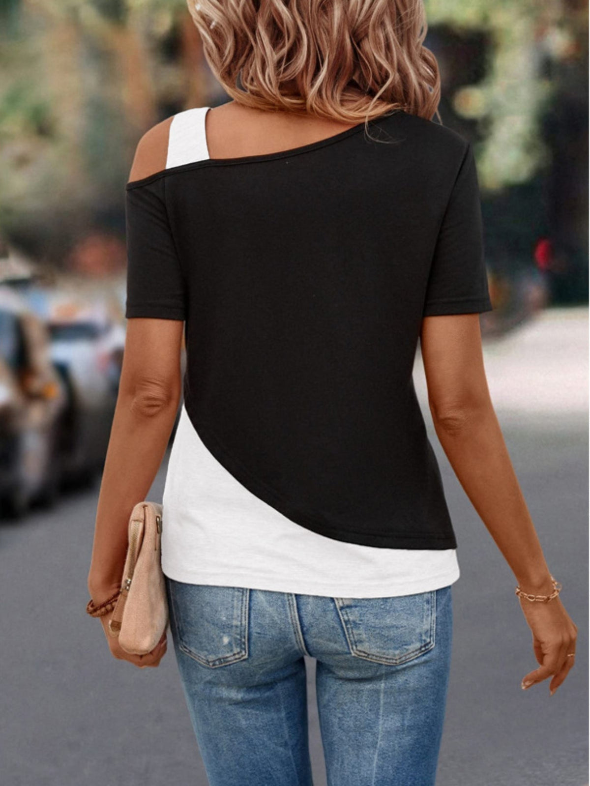 Women's Colorblock Cold Shoulder T-Shirt - Casual and Comfortable
