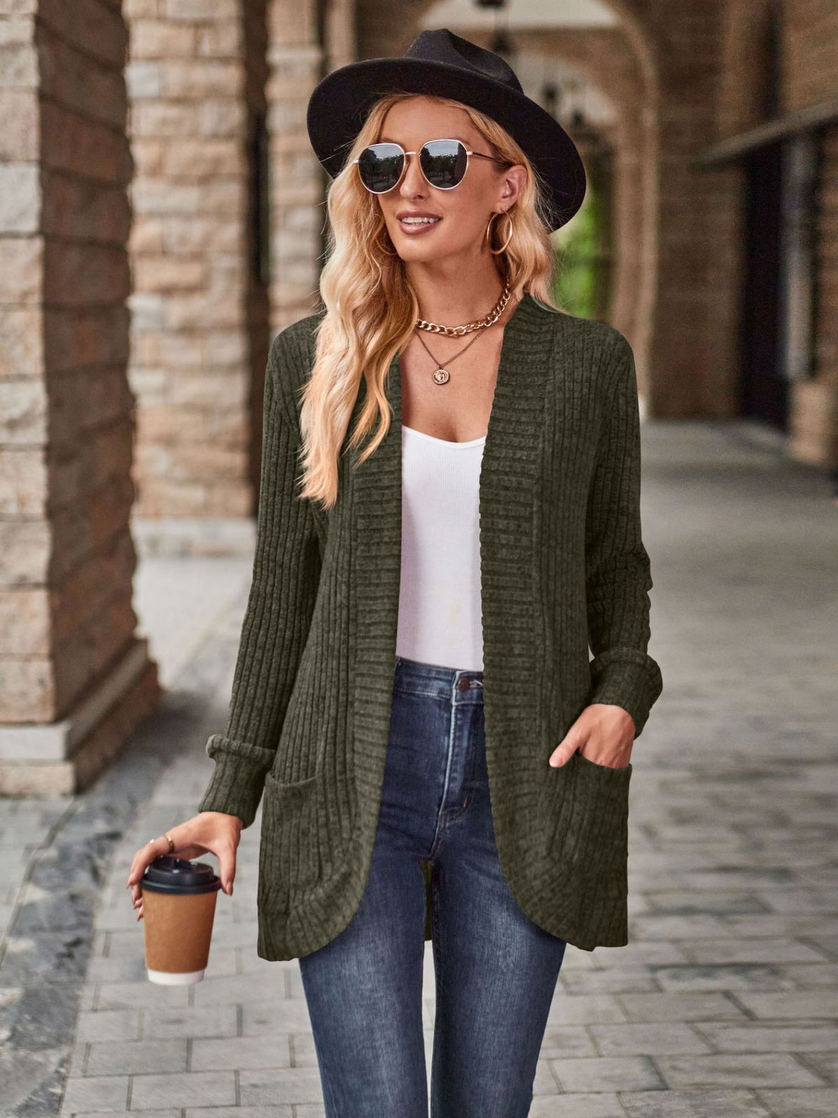 Solid Open Front Cardigan, Casual Long Sleeve Drop Shoulder Outwear