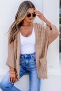 Old Rose Drop Shoulder Crochet Knit Open Front Cardigan