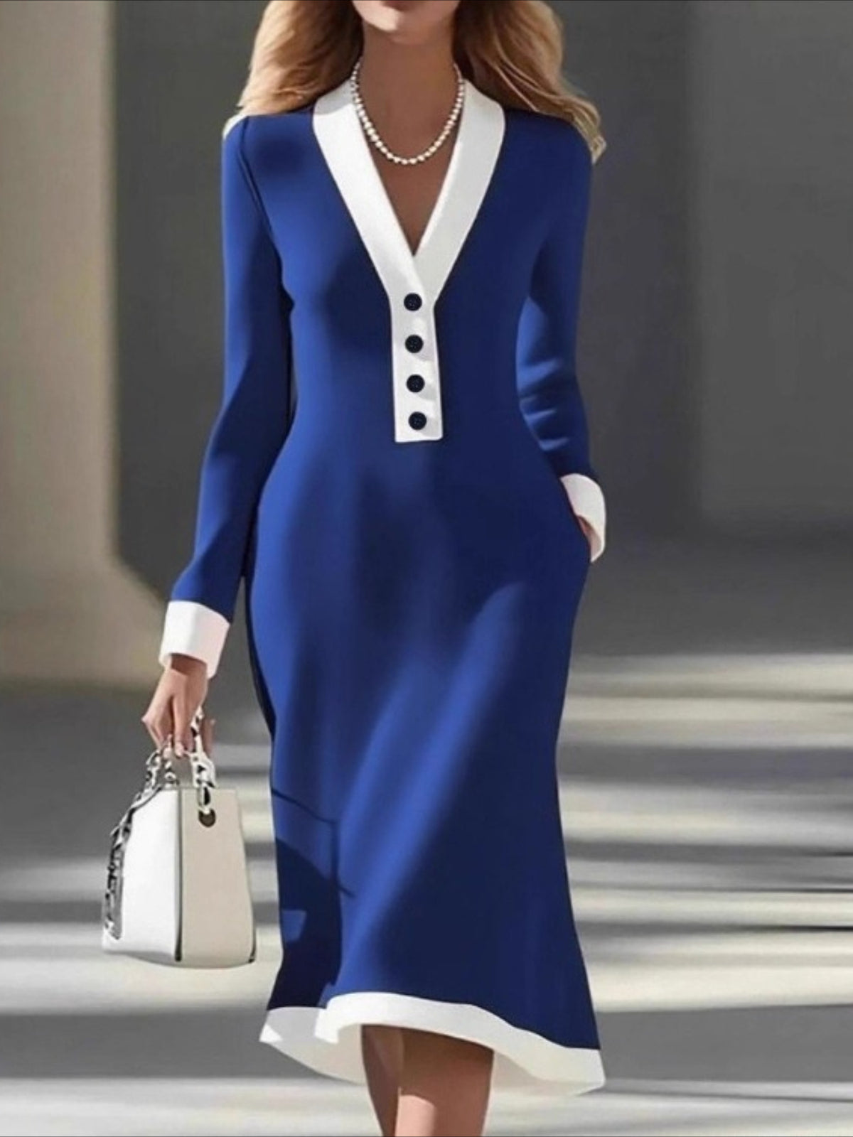 Plain Regular Fit Sexy V Neck Dress