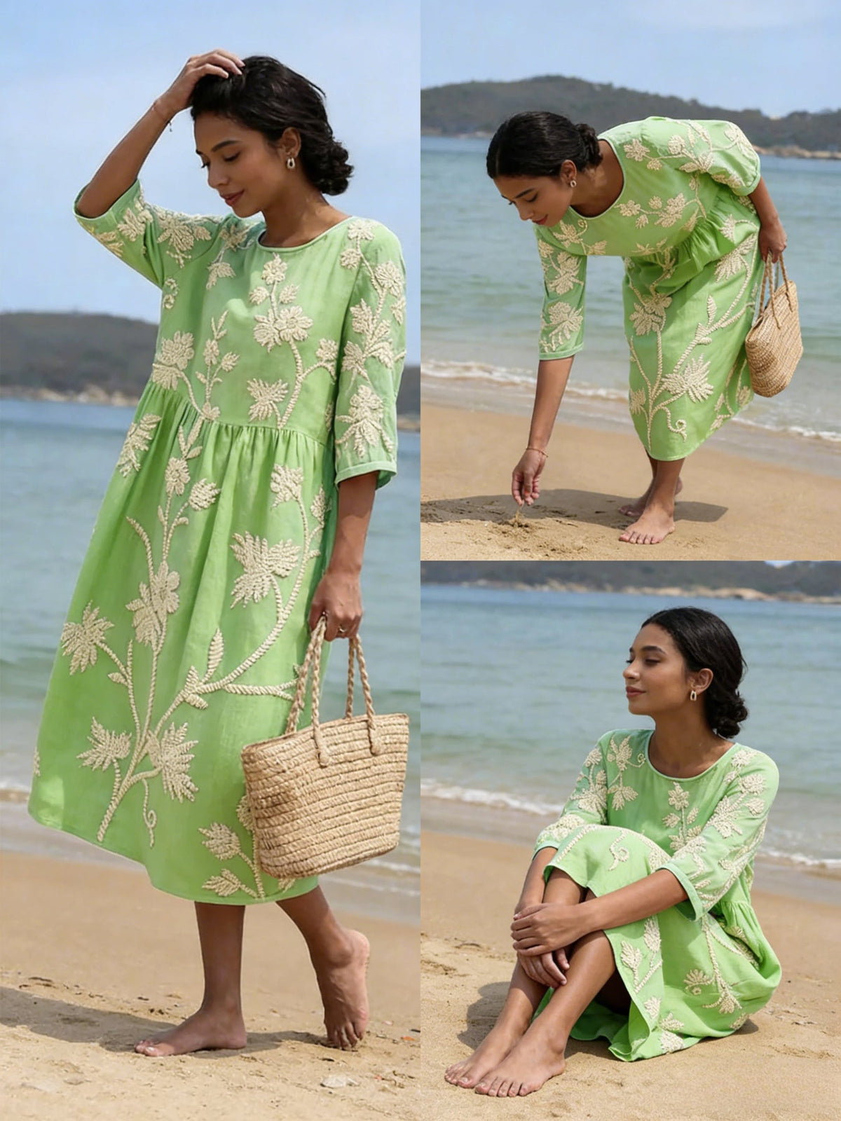 Casual Round Neck Mid Sleeve Printed Dress