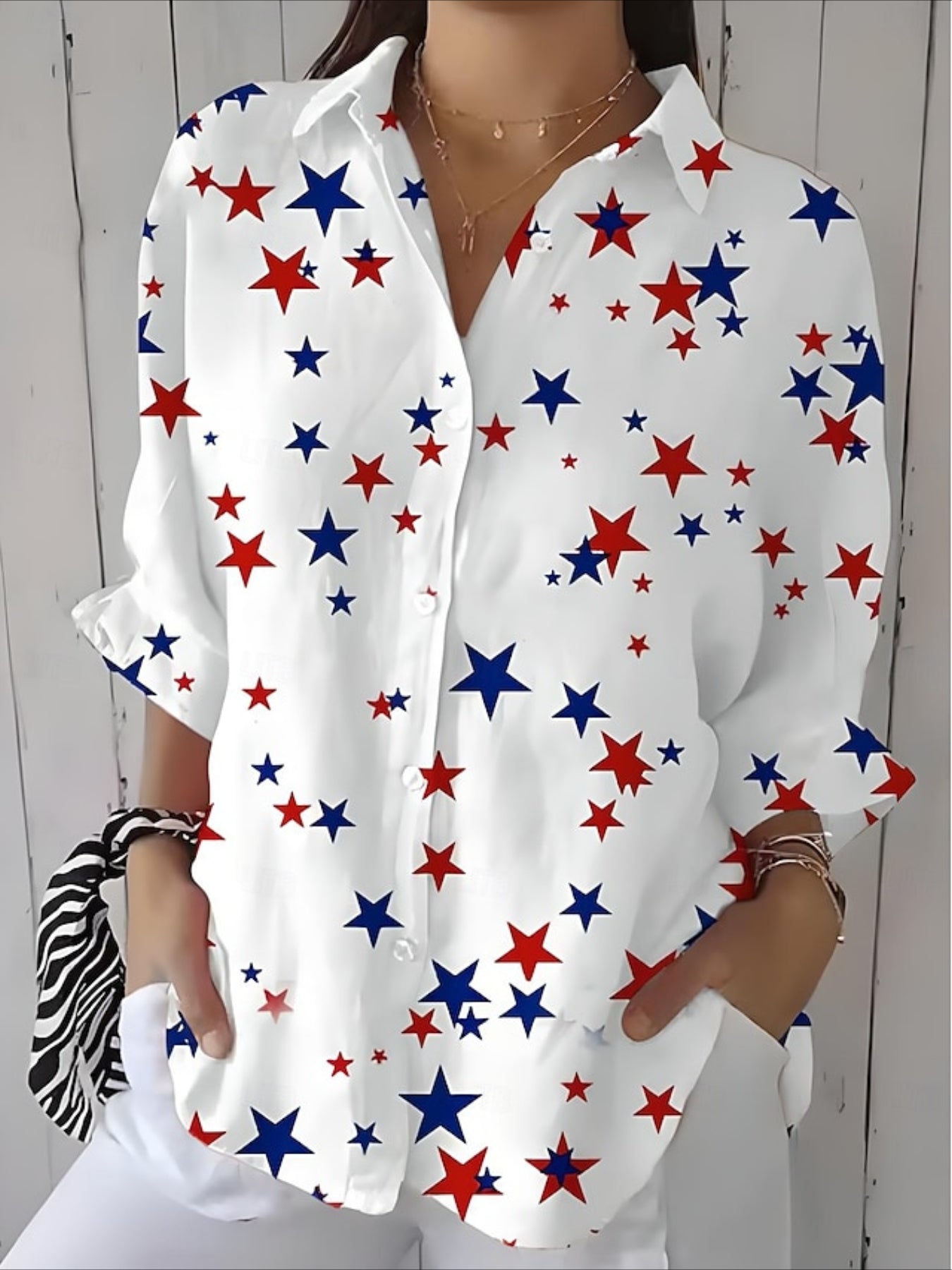 Graphic Flag Star Vintage Tropical Daily Long Sleeve Shirt