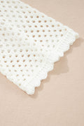 White Scalloped Trim Hollow Out Knit Long Sleeve Top