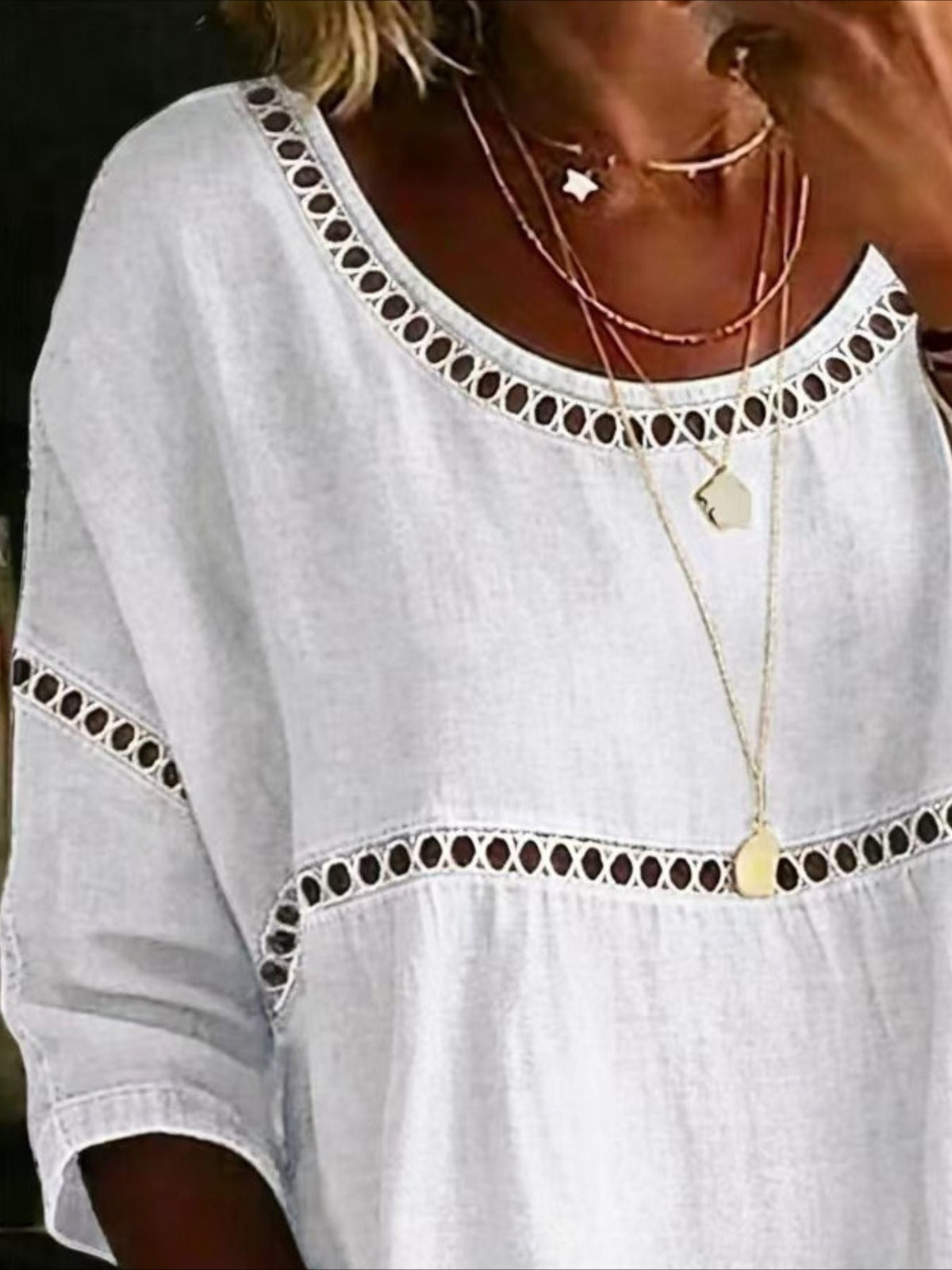 Flower Printed Mid Sleeve Pleated Round Neck Top