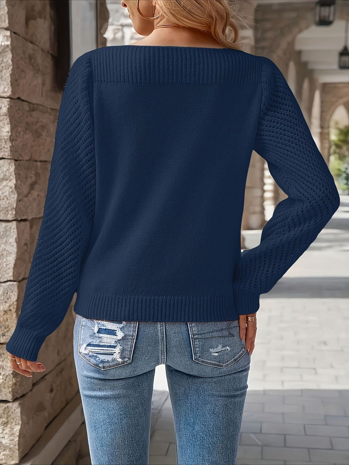 Middle Eastern Style Long Sleeve Solid Color Crew Neck Pullover Sweater