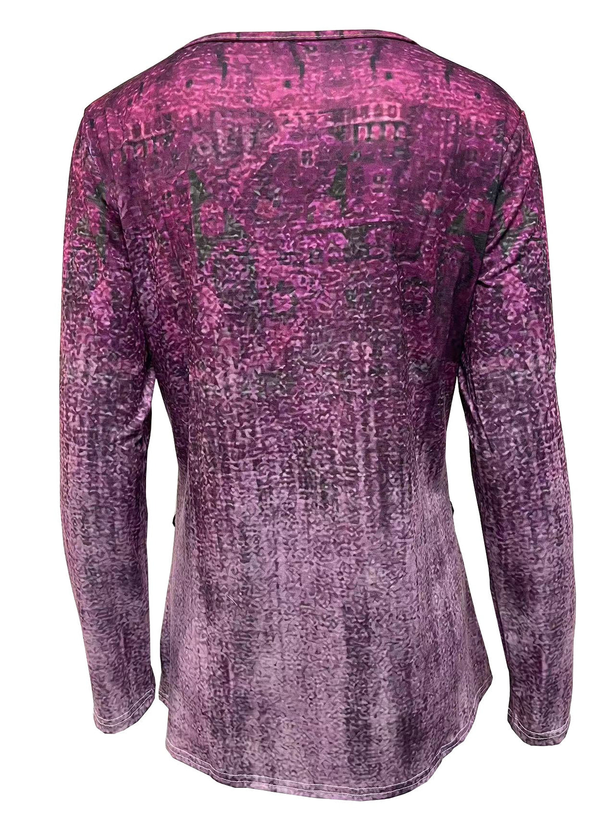 Graphic Print Buttons Front T-Shirt, Casual Long Sleeve Asymmetrical Hem T-Shirt