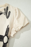 Beige Retro Western Print T Shirt
