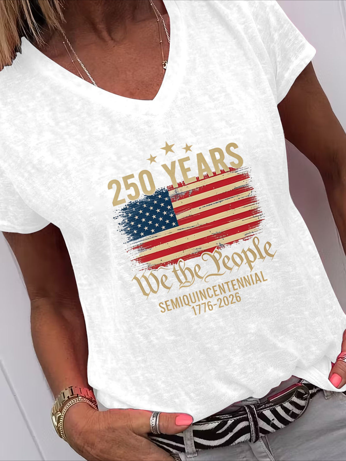 Casual American Flag Print V Neck Short Sleeve T-Shirt