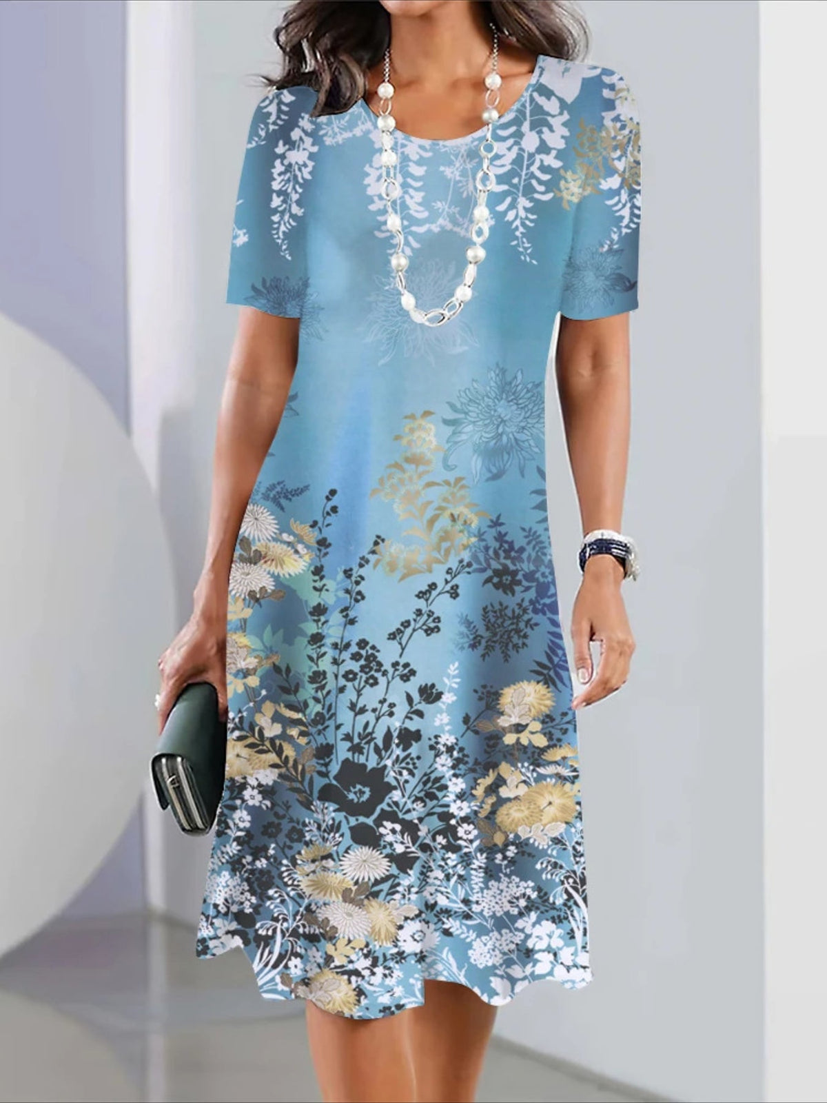 Print Crew Neck Casual Short Sleeve Dress