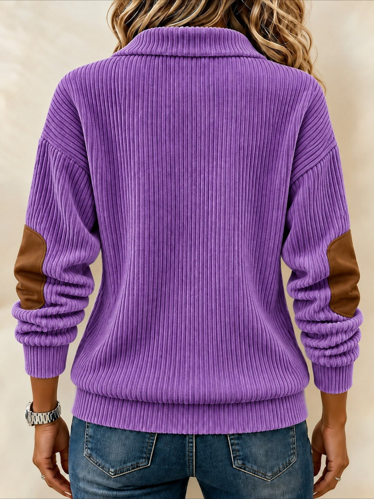 Color Block Half Open Collar Casual Spring/Fall Long Sleeve Sweatshirt