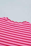 Pink Stripe Scalloped Trim Round Neck T Shirt