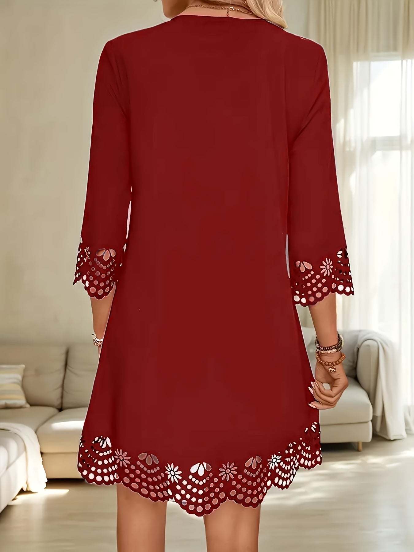 Elegant Slimming A-Line V-Neck Long Sleeve Dress