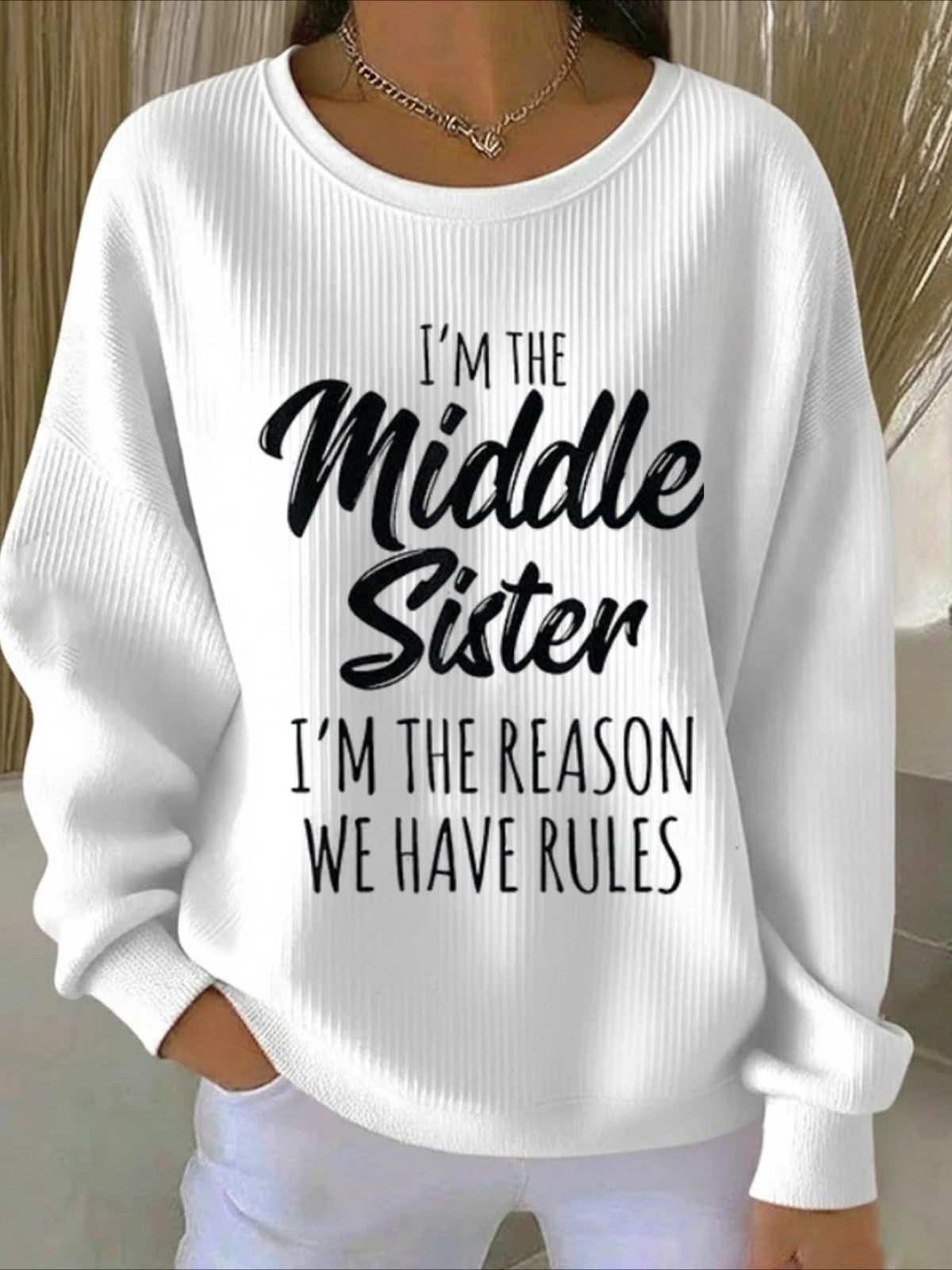 Mom Text Printing Crew Neck Floral Long Sleeve Sweater Hoodie
