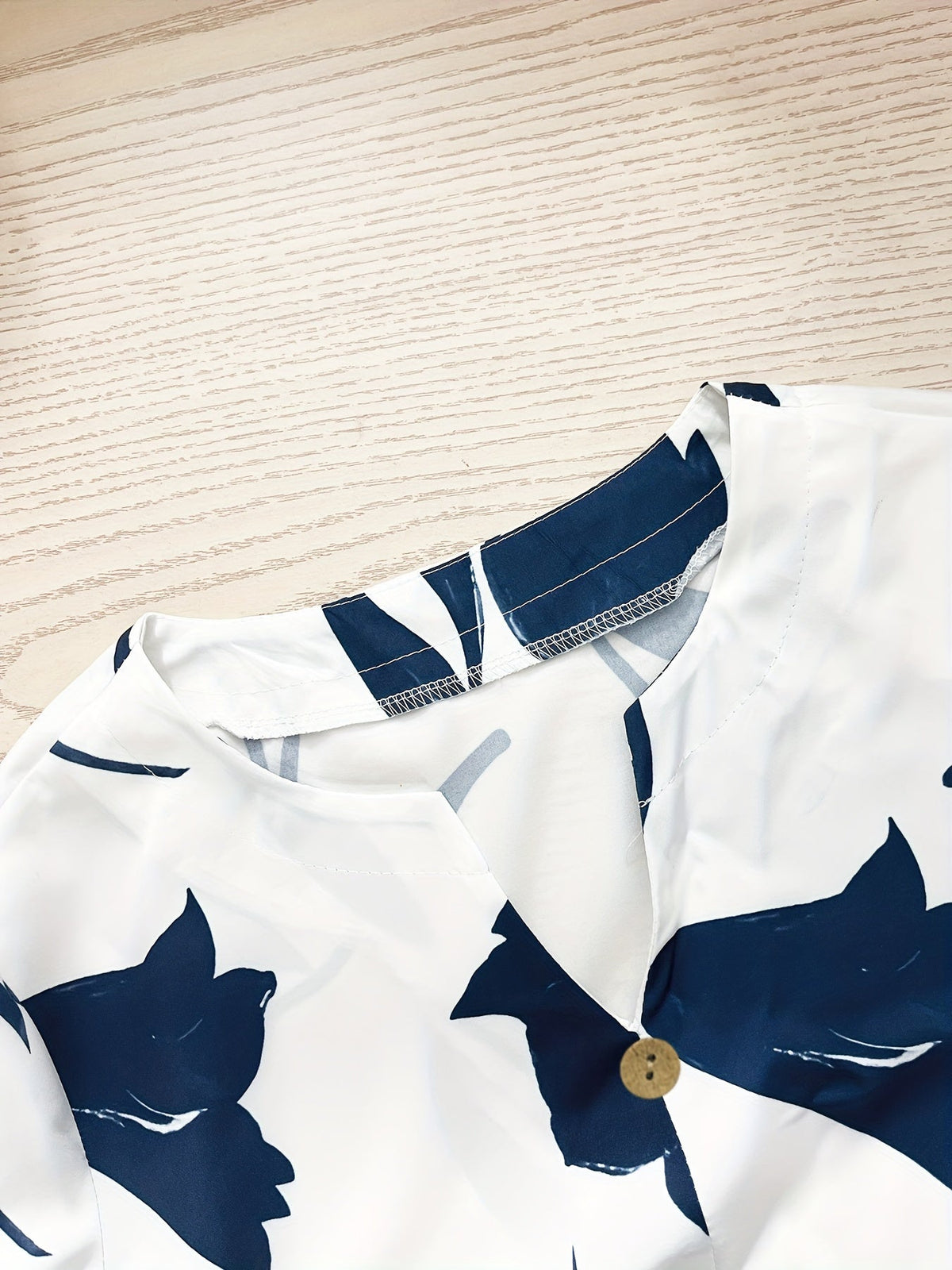 Floral Print Button Decor Blouse, Casual Notched Neck Top