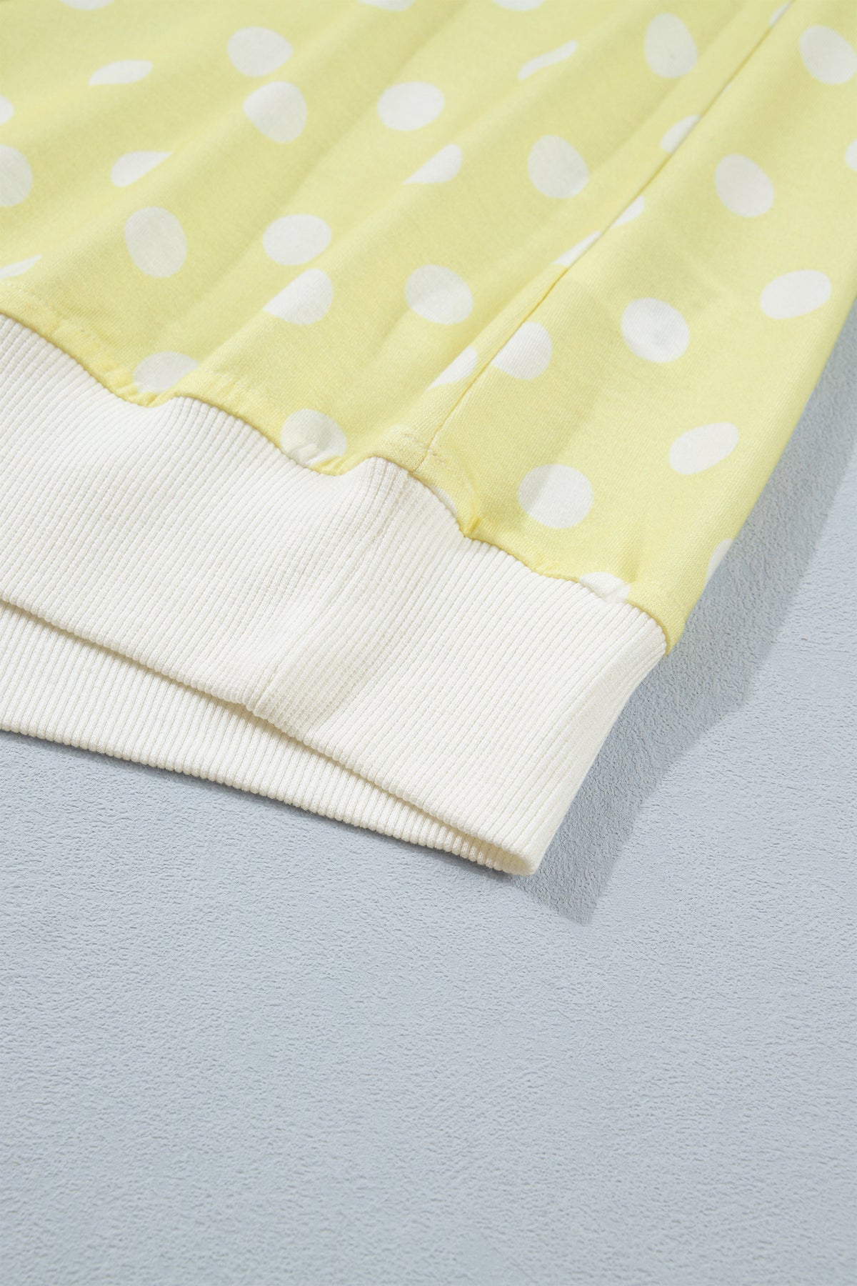 Yellow Polka Dot Print Color Block Trim Mock Neck Short Set