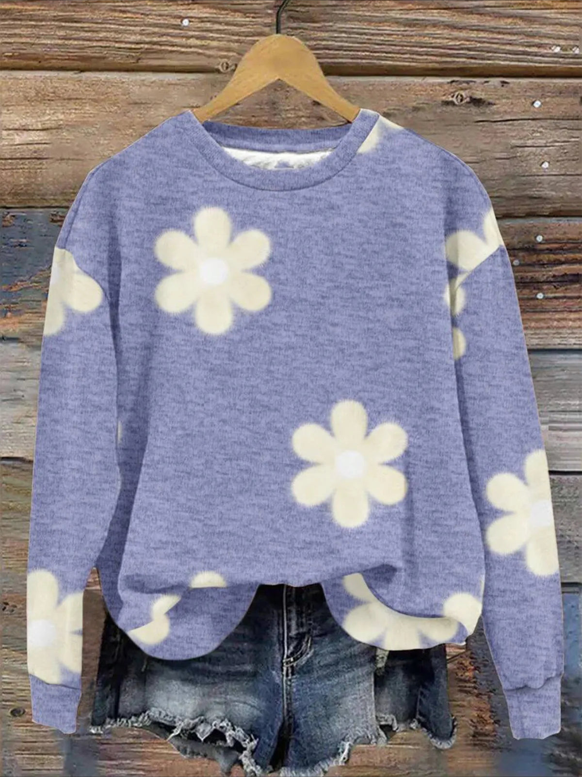 Floral Vintage Cotton-Blend Crew Neck Sweatshirt