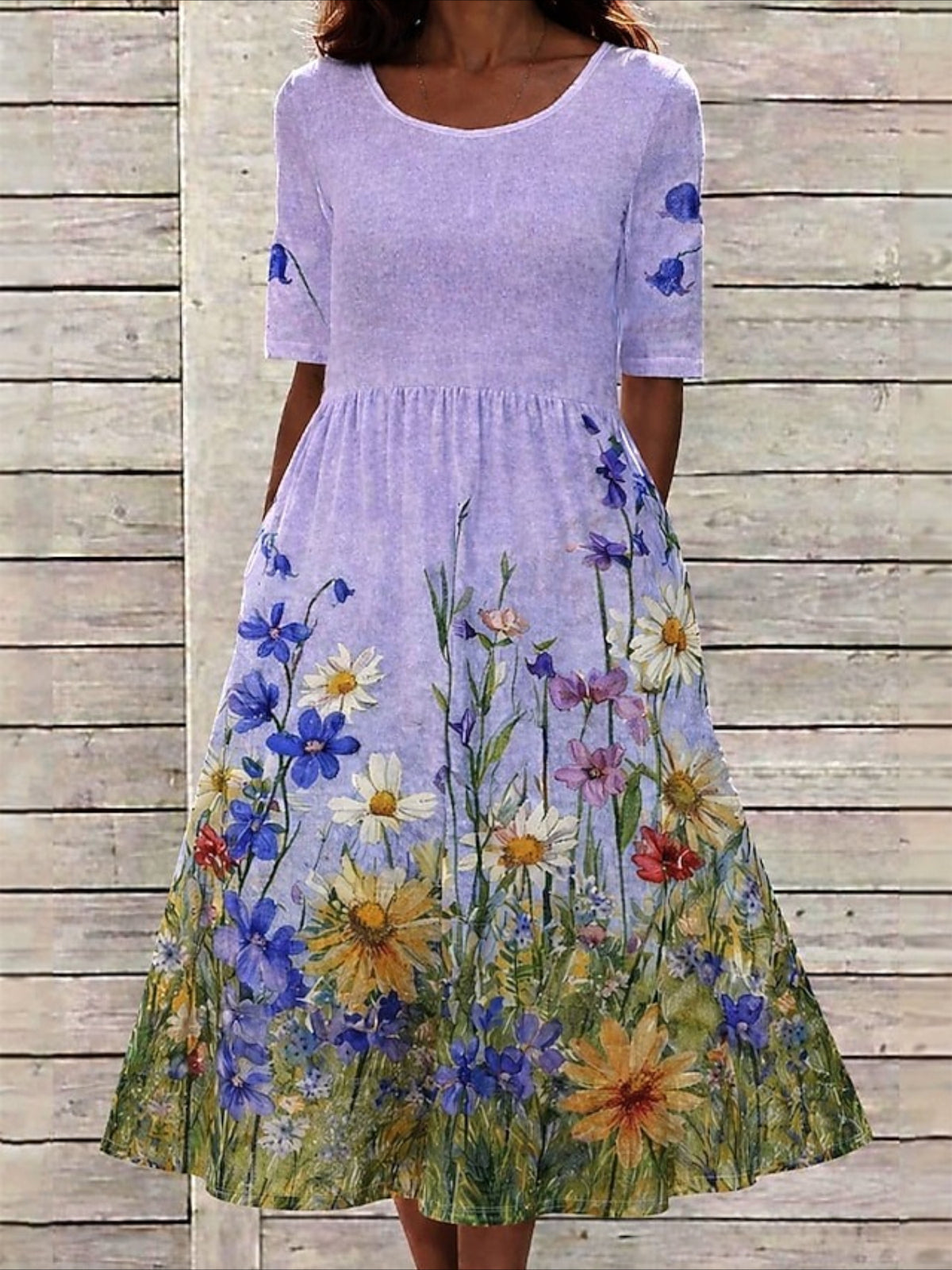 Floral Printed Crew Neck Short Sleeve Maxi Dress