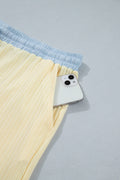 Yellow Cream Plus Size Ribbed Color Block Trim Drawstring Shorts 2pcs Set
