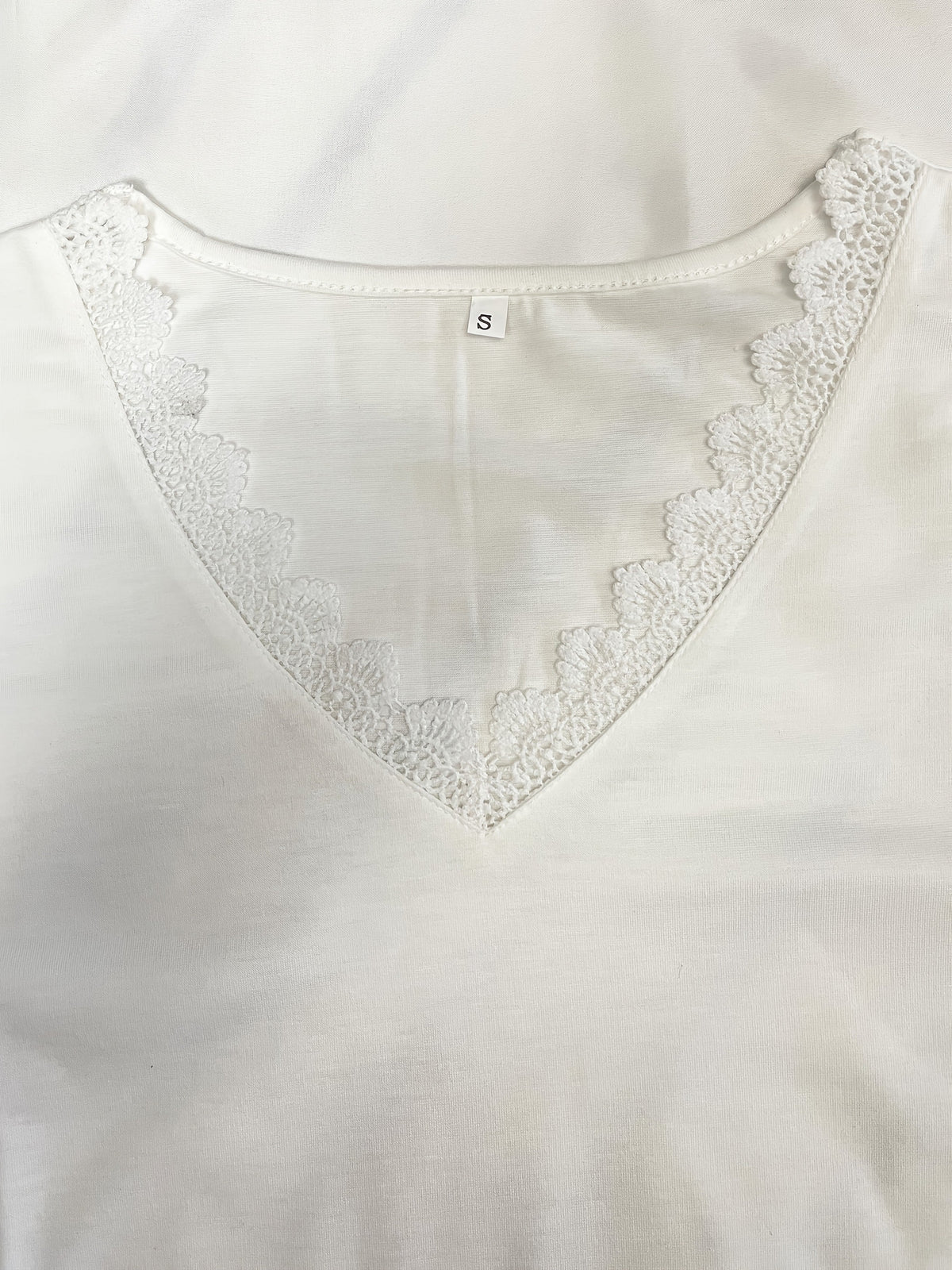 Pure Color Lace Patchwork Short Sleeve T-shirt