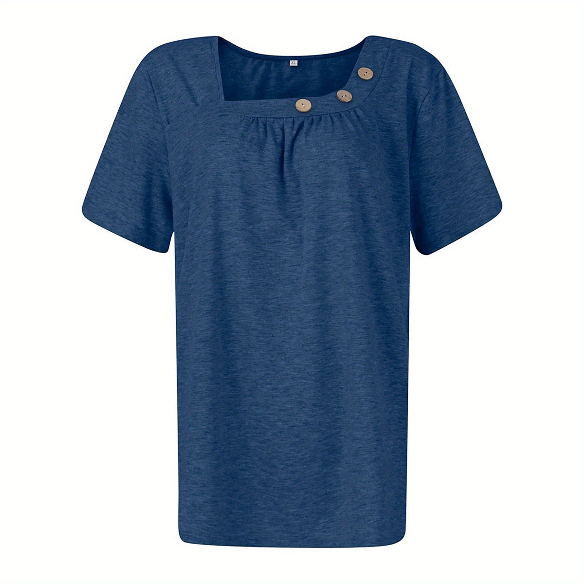 Ruched Solid Blouse, Casual Asymmetrical Short Sleeve Blouse