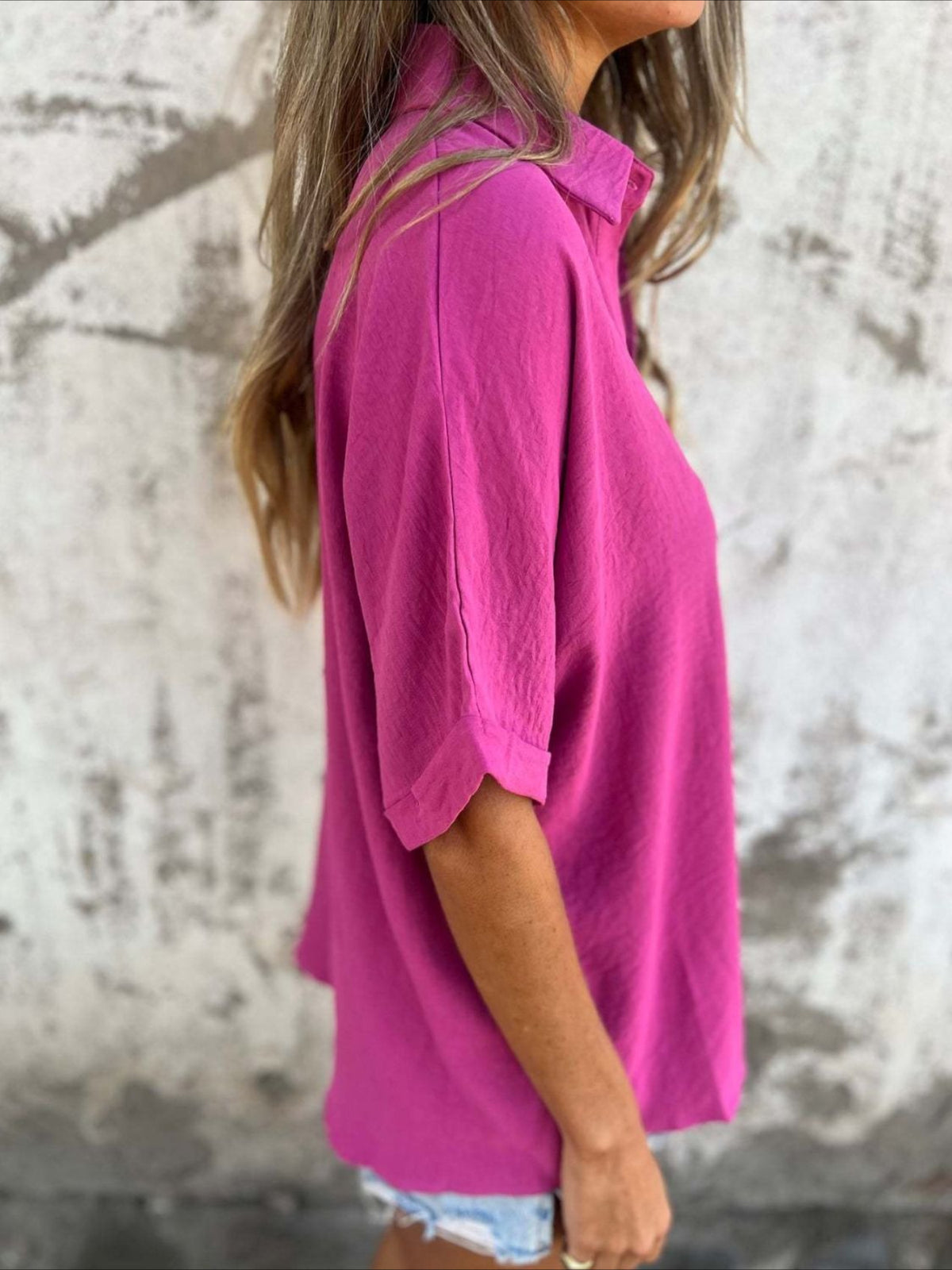 Casual Button Collared Short Sleeve Tunic Tops with Pocket